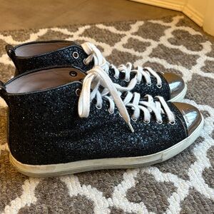 Miu Miu Black Glitter High-Top Sneakers. Size 39